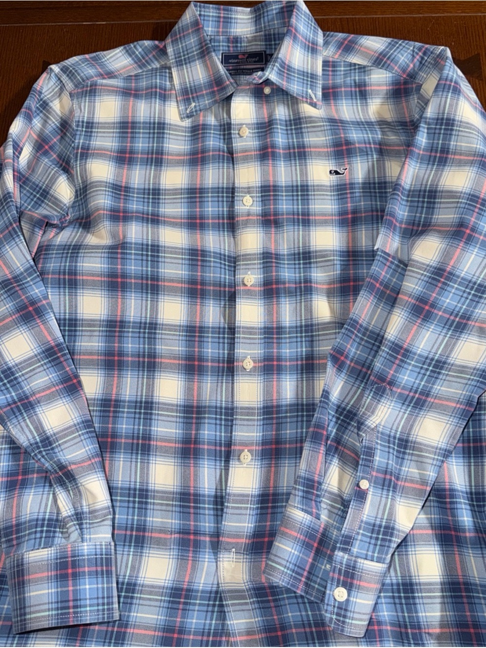 Vineyard Vines Blue, White & Pink Plaid Button-Down Shirt Size L